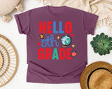 Hello 5th Grade Globe graphic tee in Berry