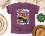 My Teacher Survived 100 Days Of Me Truck graphic tee in Berry