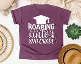 Roaring Into 2nd Grade White 2 graphic tee in Berry