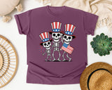Patriotic Skeleton Trio Grey 2 graphic tee in Berry