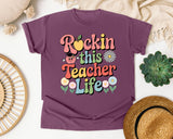 Rockin This Teacher Life Grey graphic tee in Berry