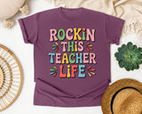 Rockin This Teacher Life Grey 2 graphic tee in Berry