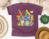 Teacher Supplies graphic tee in Berry