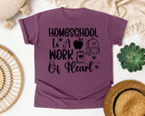Homeschool Is A Work Of Heart graphic tee in Berry