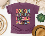 Rockin This Teacher Life Grey 2 3 graphic tee in Berry
