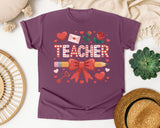 Teacher Hearts And Roses graphic tee in Berry
