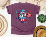 Patriotic Character With Flag graphic tee in Berry