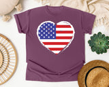 American Flag Heart White graphic tee in Berry