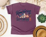Remembering September 11 graphic tee in Berry