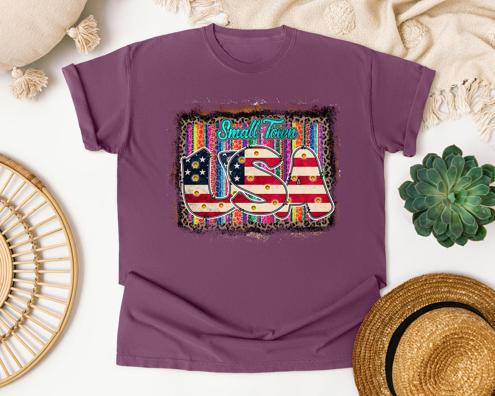 Small Town USA graphic tee in Berry