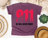 We Will Never Forget White 2 graphic tee in Berry
