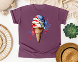 Patriotic Ice Cream Cone Grey graphic tee in Berry