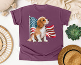 Puppy With American Flag graphic tee in Berry