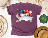 Waving American Flag Grey graphic tee in Berry