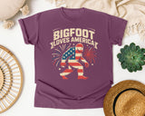 Bigfoot Loves America graphic tee in Berry