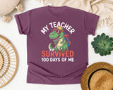 My Teacher Survived 100 Days Of Me graphic tee in Berry