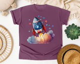 Rocket Launch With Stars graphic tee in Berry