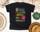 Books Snacks Repeat Homeschool Life graphic tee in Black