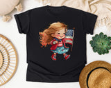 Girl Waving American Flag graphic tee in Black