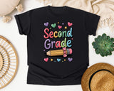 Second Grade Pencil Hearts Graphic Tee graphic tee in Black