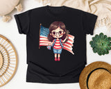 Girl Holding Large Flag graphic tee in Black