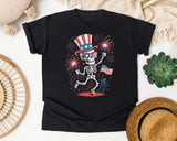 Patriotic Skeleton Fireworks Pink 2 graphic tee in Black