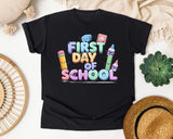First Day Of School Crayons graphic tee in Black