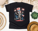 Patriotic Skeleton Fireworks Pink 5 graphic tee in Black