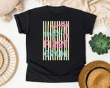 Hello First Grade Stripes graphic tee in Black