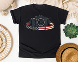Patriotic Camera Strap graphic tee in Black