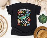 My Teacher Survived 100 Days Of Me Dinosaur graphic tee in Black