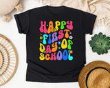 Happy First Day Of School Groovy graphic tee in Black