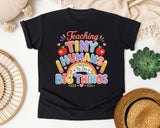 Teaching Tiny Humans To Do Big Things graphic tee in Black