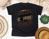 Dad Life Powered By Coffee And Chaos Grey graphic tee in Black