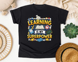 Learning Is My Superpower graphic tee in Black