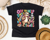 Off To Help Tiny Humans Do Big Things Sloth graphic tee in Black