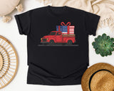 Red Truck With Flag Gift graphic tee in Black