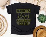 Daddy's Boy Is Here To Pick Up His Hero Brown graphic tee in Black