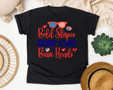 Bold Stripes Bright Stars Brave Hearts graphic tee in Black