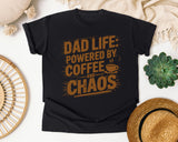 Dad Life Powered By Coffee And Chaos Brown graphic tee in Black