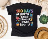 100 Days Smarter Kinder Stronger Braver Brighter graphic tee in Black