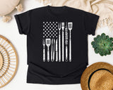 BBQ Tools American Flag White graphic tee in Black