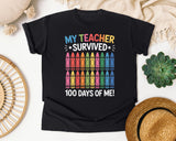 My Teacher Survived 100 Days Of Me Crayons graphic tee in Black