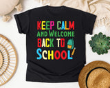 Keep Calm And Welcome Back To School Backpack graphic tee in Black