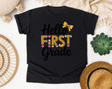 Hello First Grade Bow graphic tee in Black