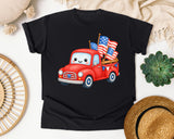 Red Truck With Flags graphic tee in Black