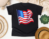 Waving American Flag Red graphic tee in Black