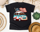 Patriotic Van With Flag graphic tee in Black