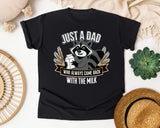 Just A Dad Who Always Came Back With The Milk Brown graphic tee in Black