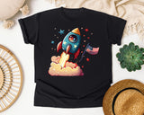 Rocket With American Flag graphic tee in Black